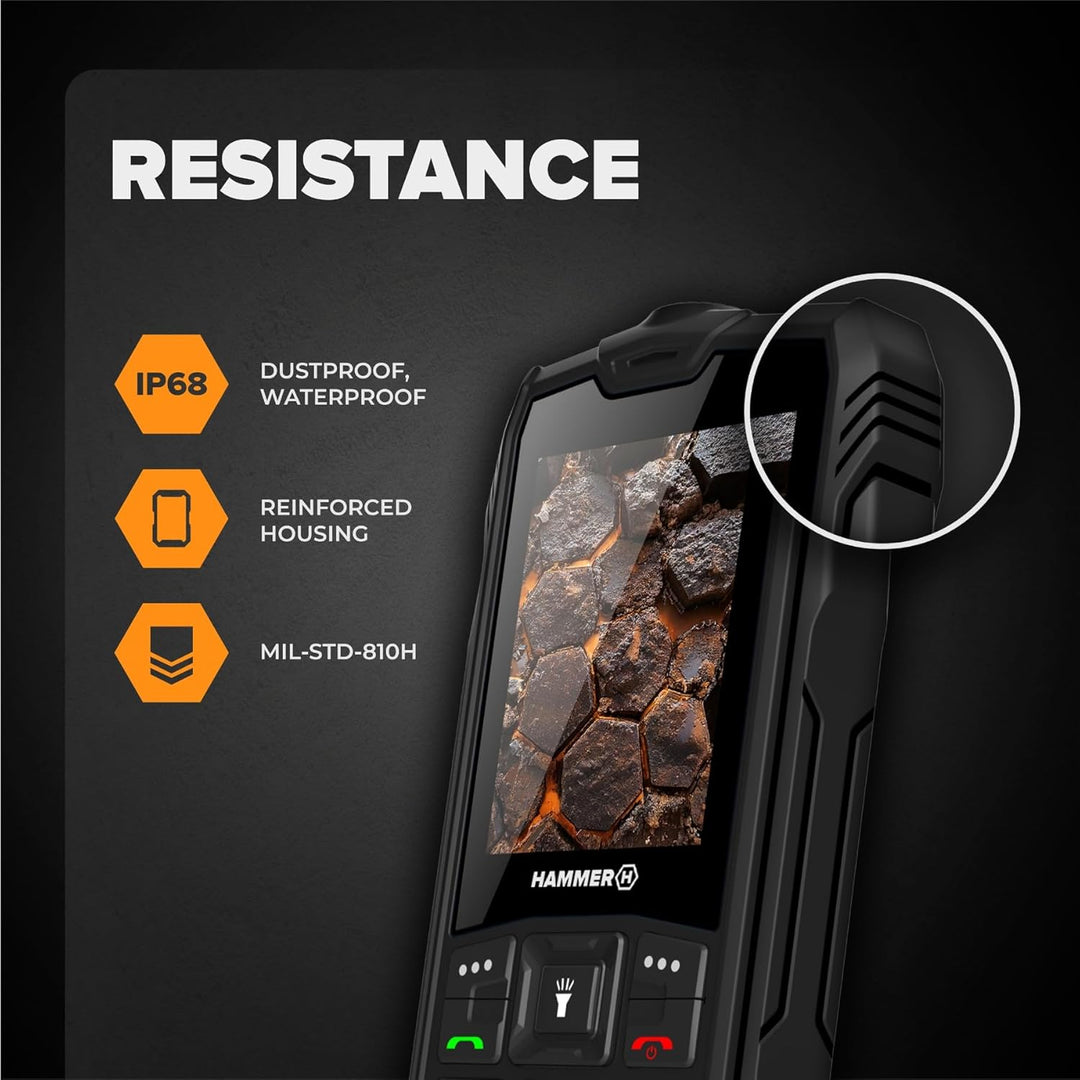Hammer H Rock LTE Outdoor Handy ohne Vertrag, 3000mAh Akku, 64 GB, 2,4" IPS Display, grosse Tasten,