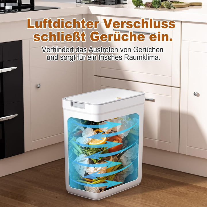 MOPUP Badezimmer-Mülleimer mit Deckel, 12.7 Liter/2,8 Gallonen, schmaler Mülleimer, Druckknopfdeckel