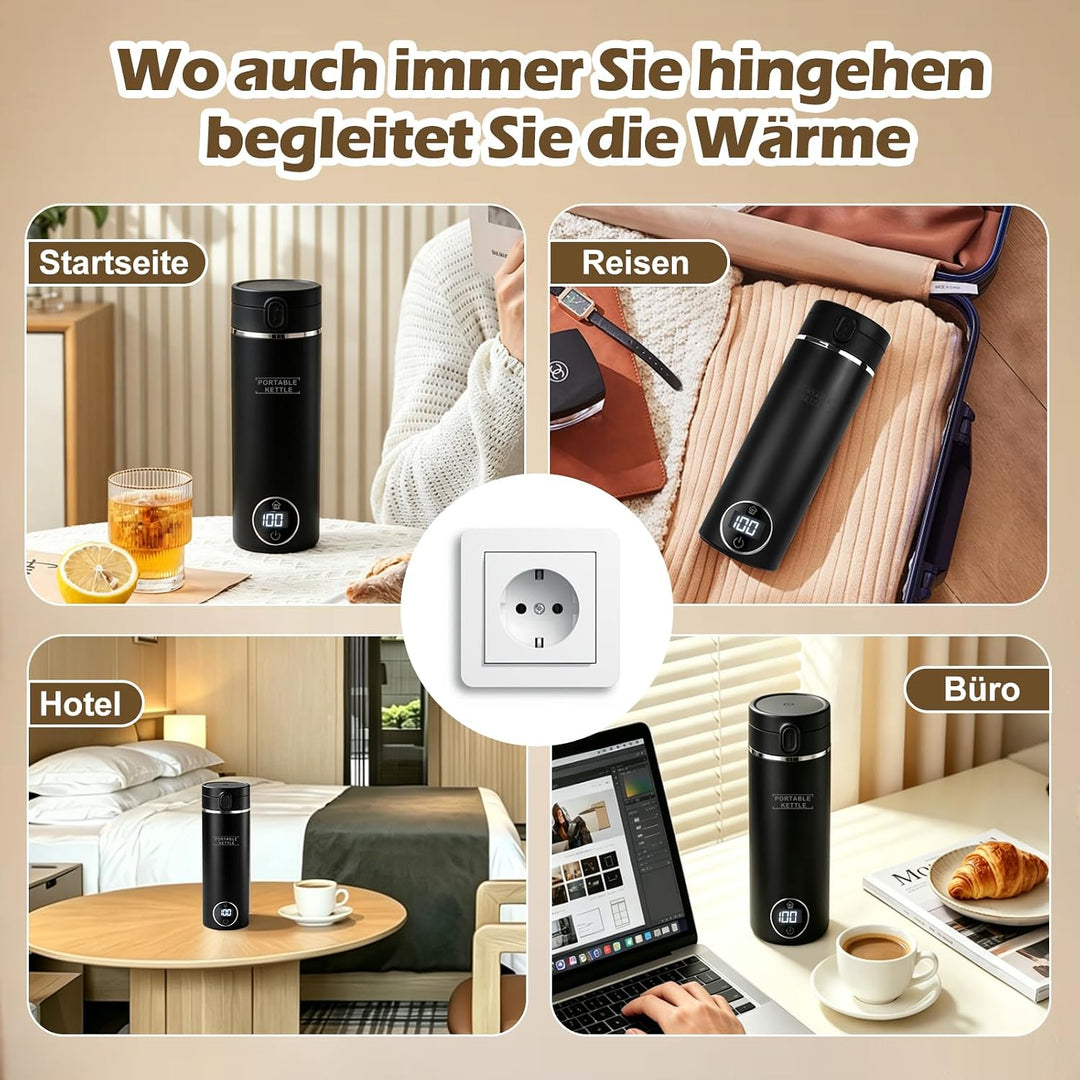 Elektrischer Reisewasserkocher Klein 500ML/ 300W,Tragbarer Wasserkocher Mini Wassertasse Edelstahl 3
