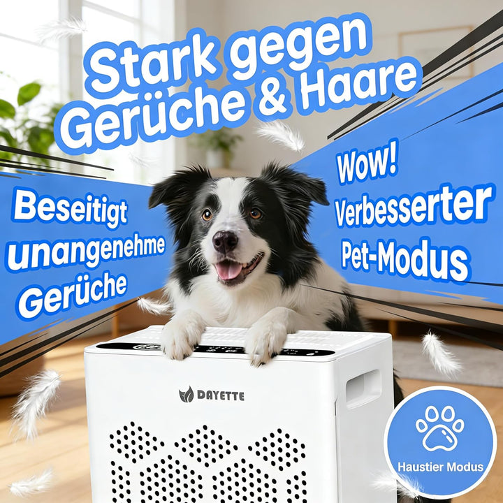 Luftreiniger Allergiker für Wohnung, HEPA H14 Filter mit waschbarem Vorfilter gegen Zigarettenrauch,