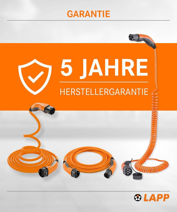 LAPP MOBILITY Helix Typ 2 Ladekabel 22 KW/Selbstaufrollend / 32 A / 3-Phasig/E-Auto Ladekabel/Mode 3