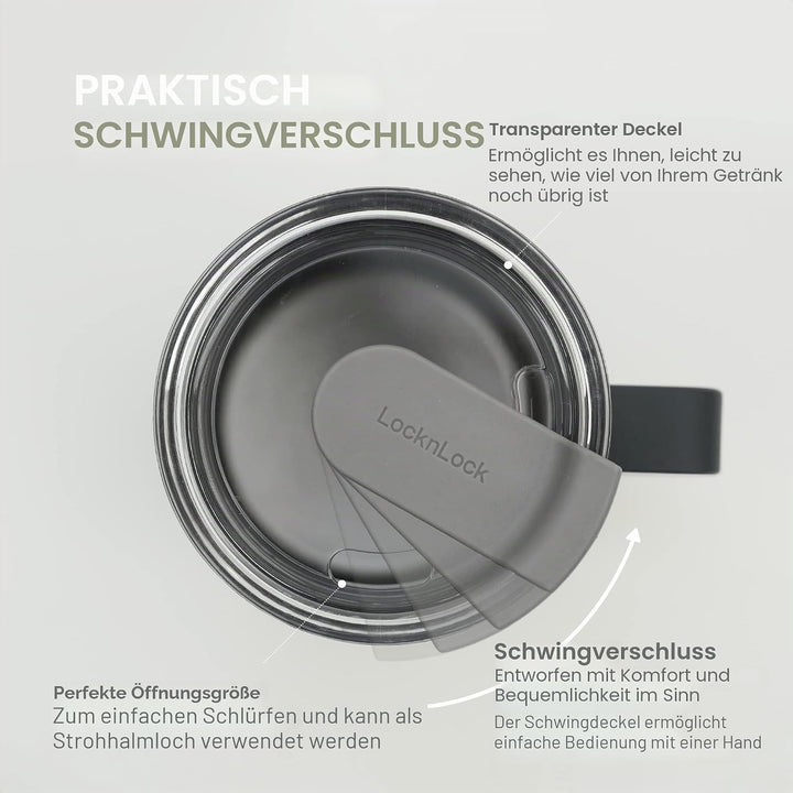 LocknLock Metro Becher Premium 18/8 Edelstahl doppelwandig isoliert mit Griff, perfekt für Tisch mit