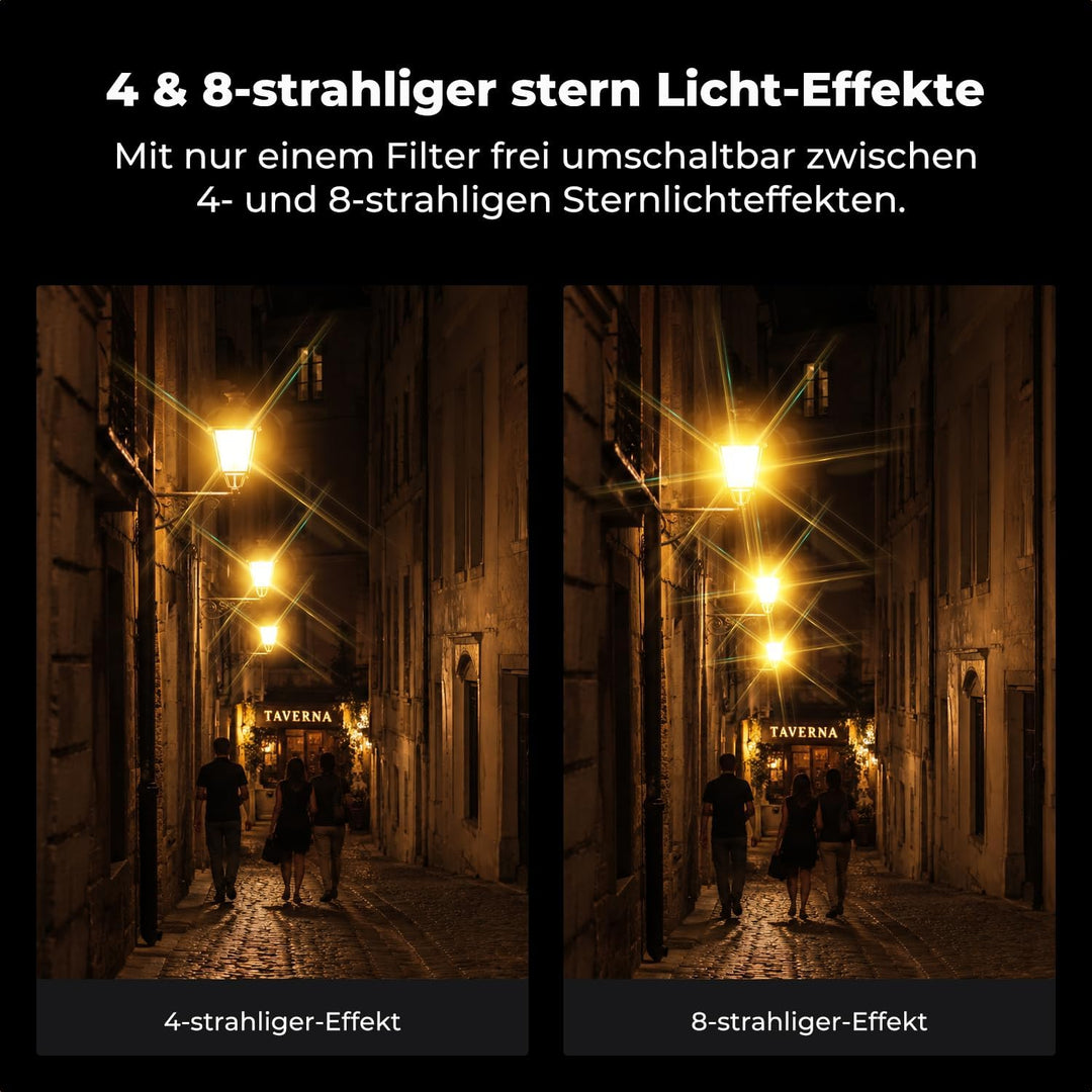 K&amp;F CONCEPT Variabler Kurzstrahl-Sternfilter 4&amp;8 Punkte Dezenter Glanz | 58mm,Optisches Glas,HD,Mult
