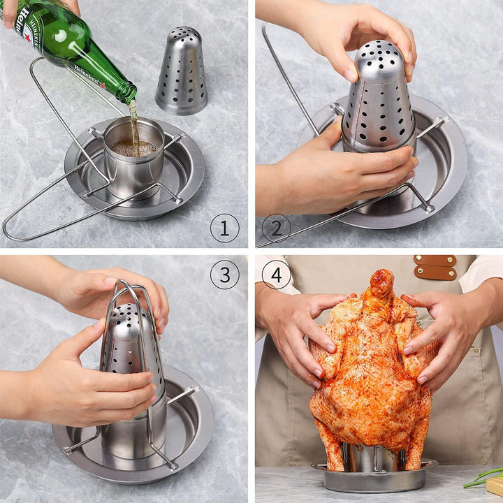 AMOZO Hähnchenbräter - Das Neue 304 Edelstahl Hähnchenhalter - Bierdose Hähnchengriller - Geflügelbr