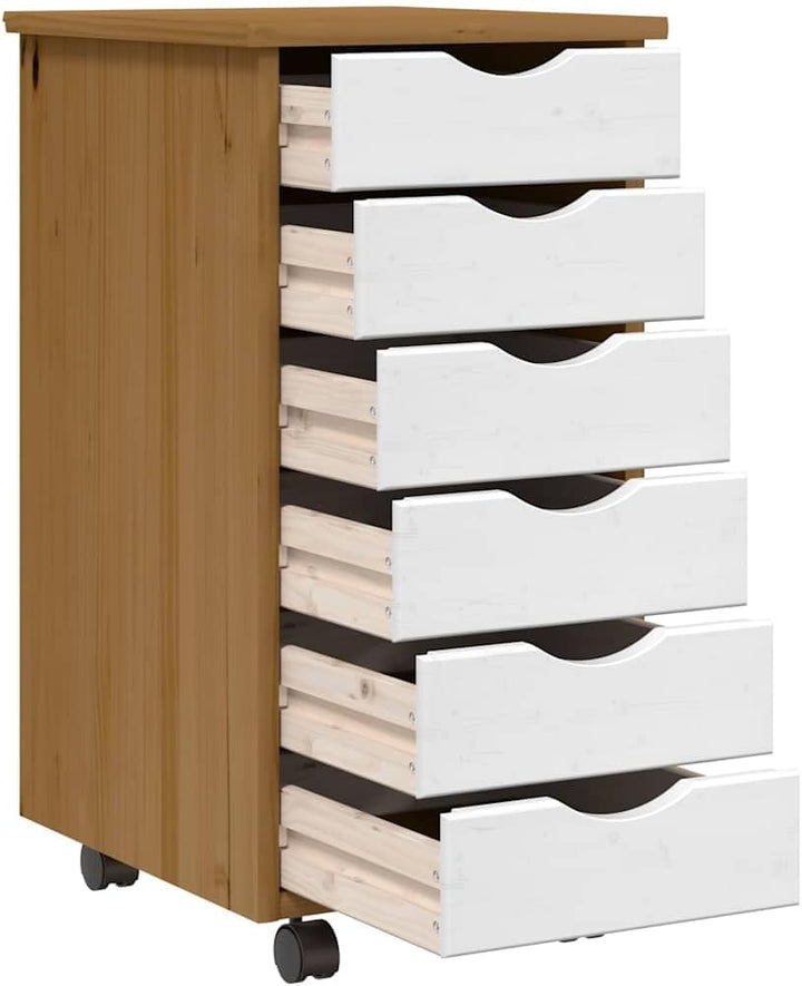 vidaXL Rollschrank mit Schubladen Moss Honigbraun Massivholz Kiefer, Kommode, Schubladenschrank, Sch