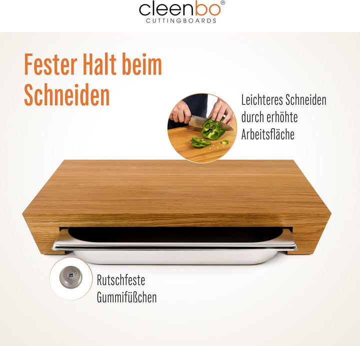 Schneidebrett mit Auffangschale "Style Oak" Profi Holz Küchenbrett aus geölter Eiche, Grosses Schnei