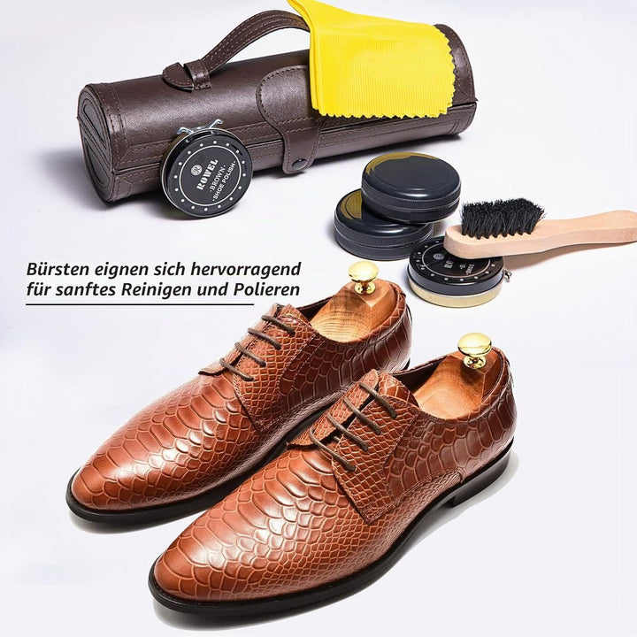 YUET Schuhputz-Set, Reinigung, Glanz, Pflege, Fass-Set für braunes schwarzes Leder, mit Bürste, Reis