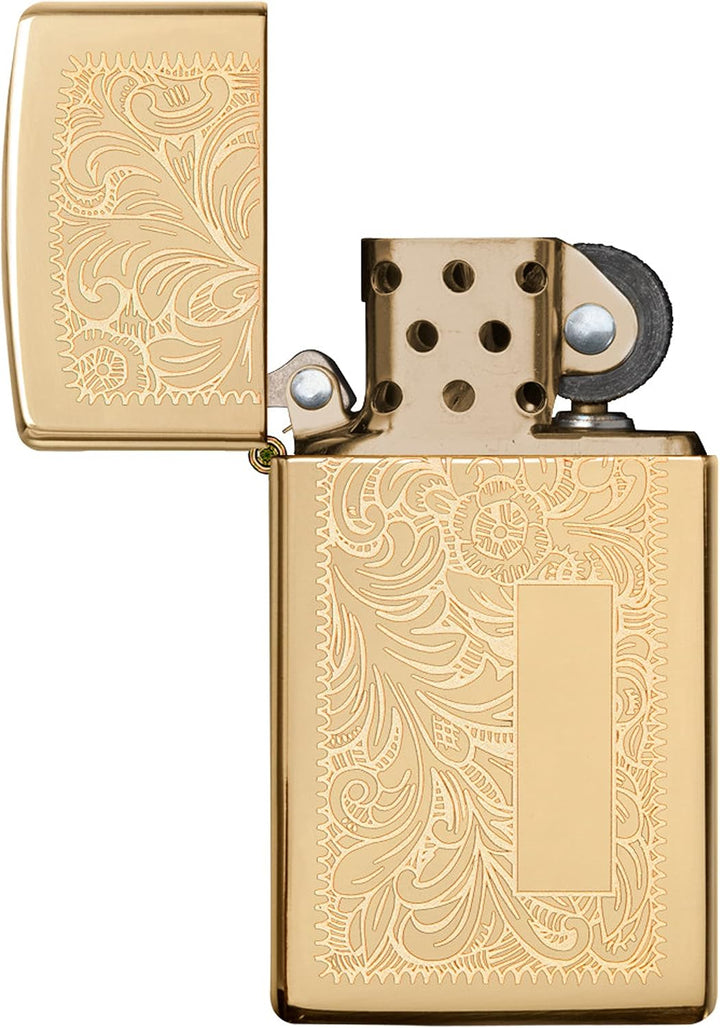 Zippo Sturmfeuerzeug - Venetian Brass Slim, High Polish Brass, Lustre - Nachfüllbar - Wiederverwendb