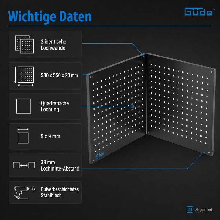 Güde Lochwand-Set GL 600E - 2 Module, pulverbeschichtetes Stahlblech | Ergänzung zur Güde Eco Line,