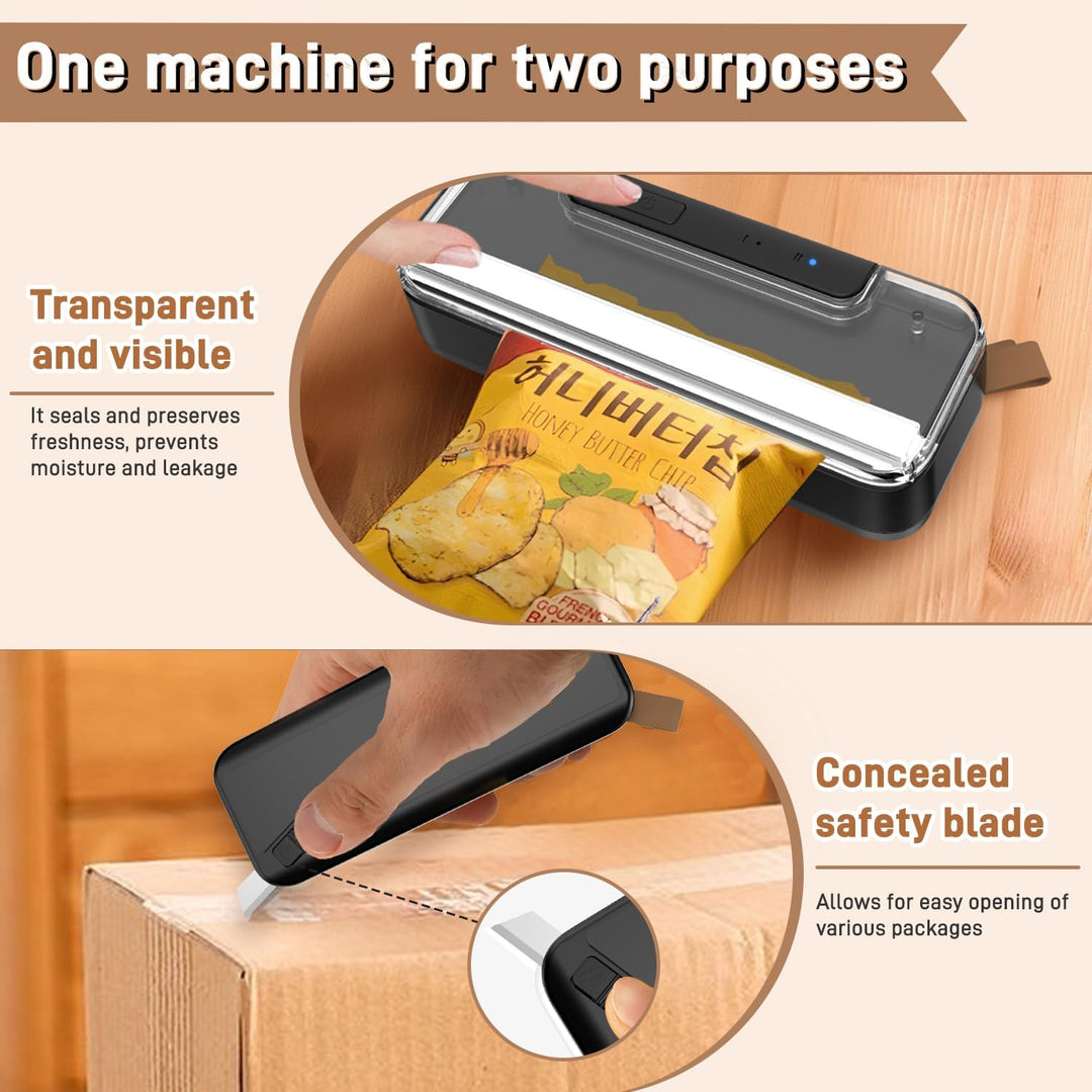 Mini Folienschweissgerät, Bag Sealer 2-in-1 mit Cutter, Magnetfuss & 2-Stufen Siegelung - Wiederaufl