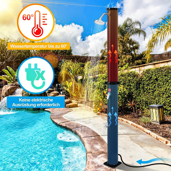 solardusche Garten 35 L | 217cm | gartendusche solar | warmes Wasser max. 60°C | Pooldusche mit Rege