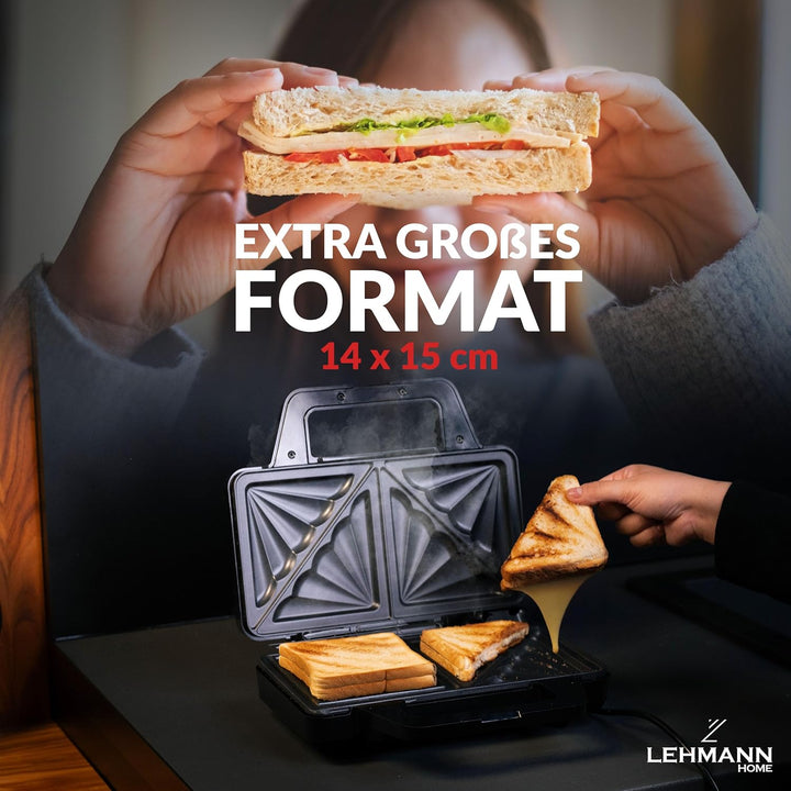 LEHMANN Sandwichmaker XXL - Extra grosse Sandwich-Platten - Sandwichtoaster XXL für 2 Muschelform-Sa
