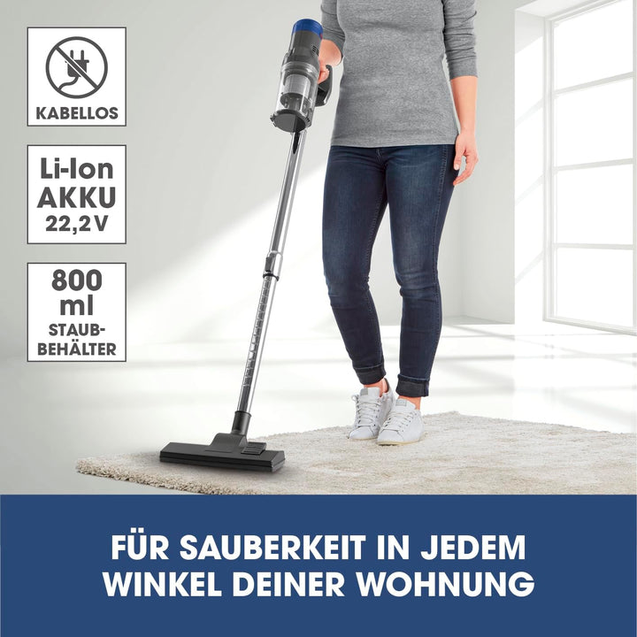 CLEANmaxx kabelloser Hand- und Bodenstaubsauger ohne Beutel | Starker Akku für bis zu 35 Min. Laufze