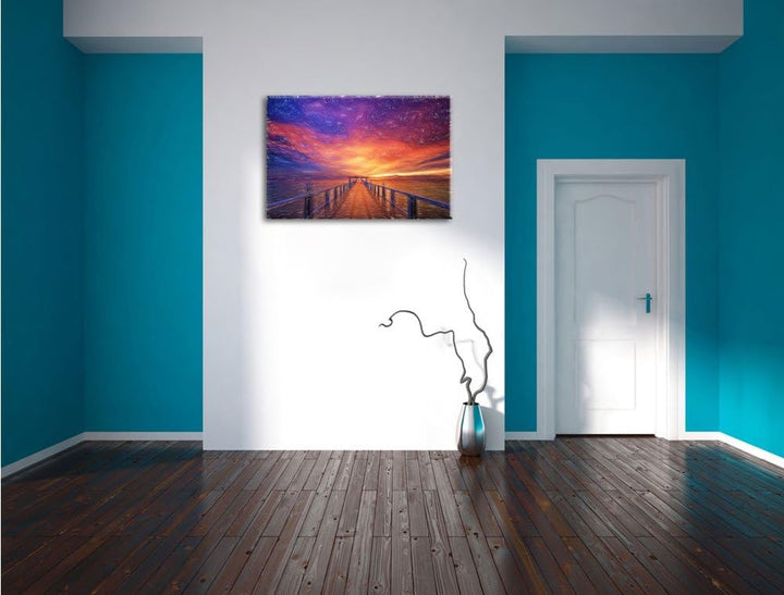 Pixxprint Steg ins Meer als Leinwandbild/Grösse: 100x70 cm/Wandbild/Kunstdruck/fertig bespannt, 100x
