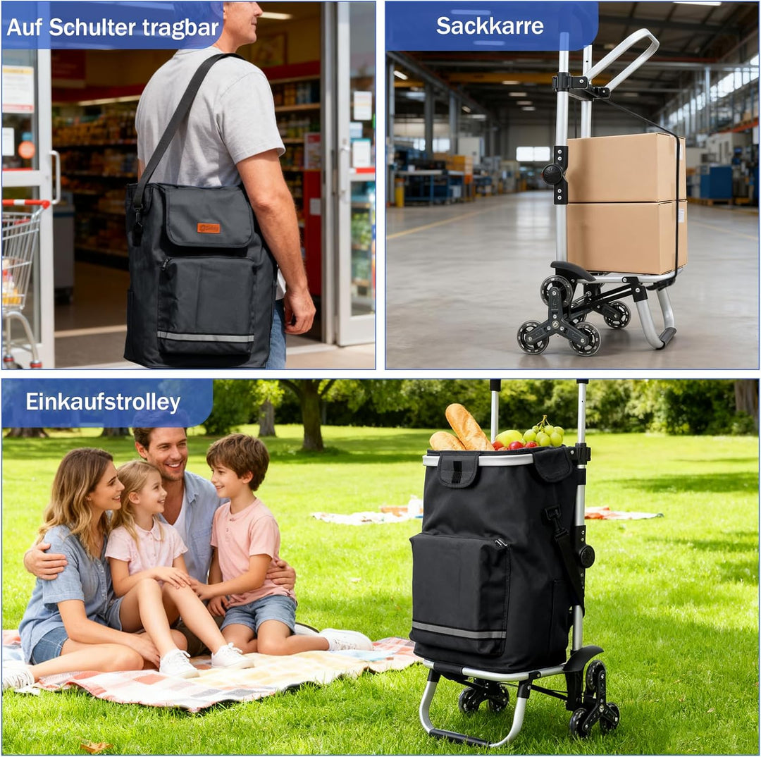 Sekey XXL Einkaufstrolley Treppensteiger mit 3 Rädern, Einkaufswagen für Camping und Einkäufe mit Hö