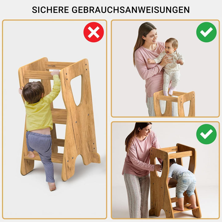 COSYLAND Lernturm ab 1 Jahr - Learning Tower - Höhenverstellbar Montessori Lernturm mit Kippschutz,