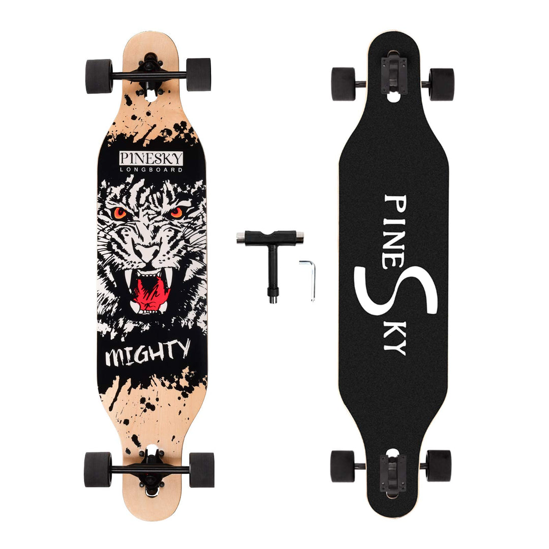 PINESKY 41 Inch Longboard Skateboard 8 Ply Natural Maple Complete Skateboard Cruiser for Cruising, C