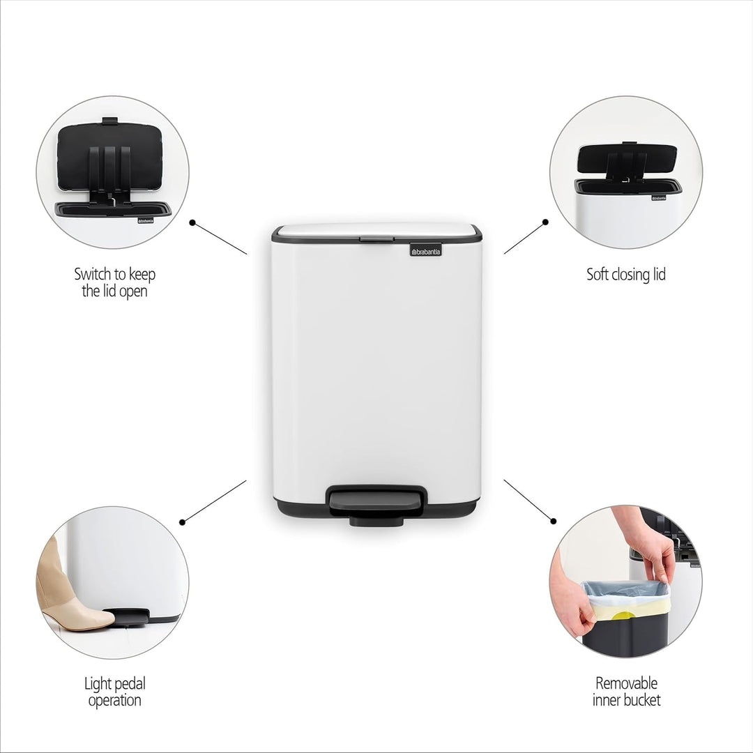 Brabantia Bo Treteimer 4 L (beige), platzsparender Mini Mülleimer mit Soft-Close-Funktion und leicht