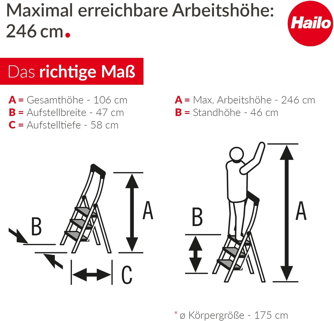 Selekta by Hailo | Alu-Sicherheits-Trittleiter | DK40 Basicline Design | Steighilfe 2 stufig 2 Stufe