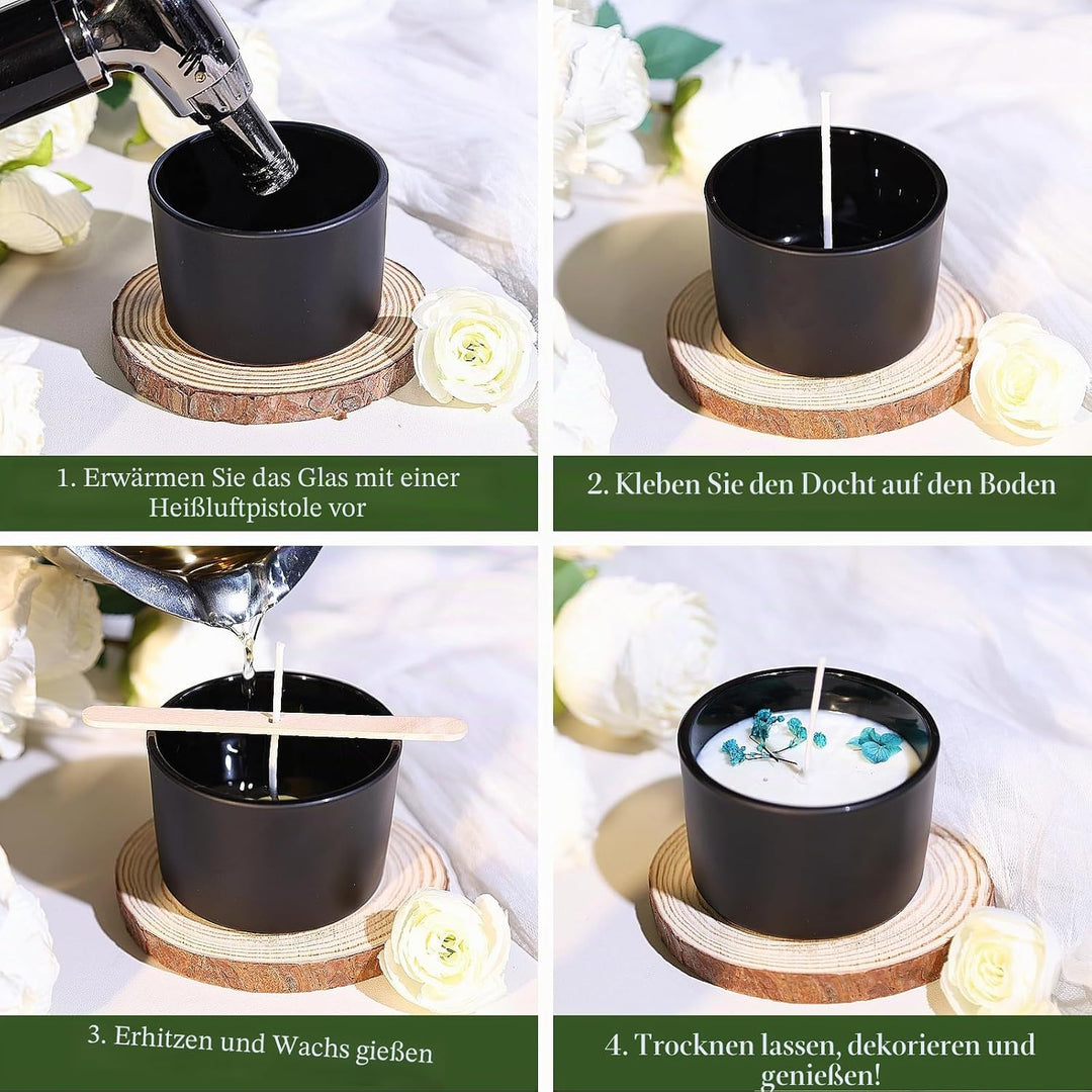 CONNOO 15 Stück 120ml Mattschwarze Glas-Kerzengläser mit luftdichten Bambusdeckeln zum Kerzenmachen,