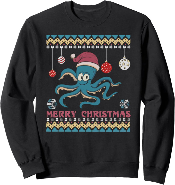 Lustiger Octopus Retro Ugly Christmas Sweater X-Mas Sweatshirt