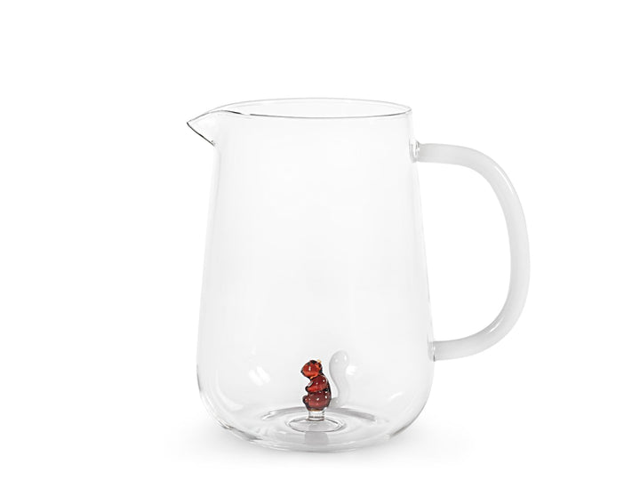 H&amp;H Karaffe – Transparentes Borosilikatglas – 1,4 L – Weisser Henkel – Integrierte Miniatur in Eichh