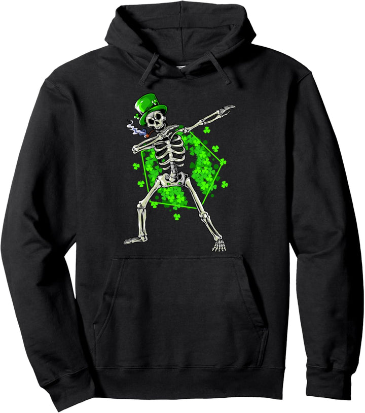 Totenkopf Kleeblatt Dabbing Skelett St Patrick Day Pullover Hoodie