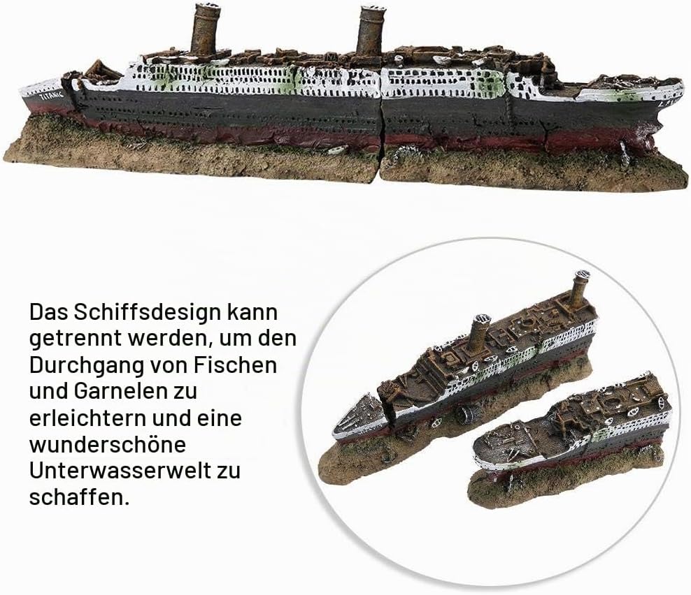 HEEPDD Aquarium Dekoration Schiff, Aquarium Schiffbruch Dekorationen Aquarium Ornamente Harz Materia