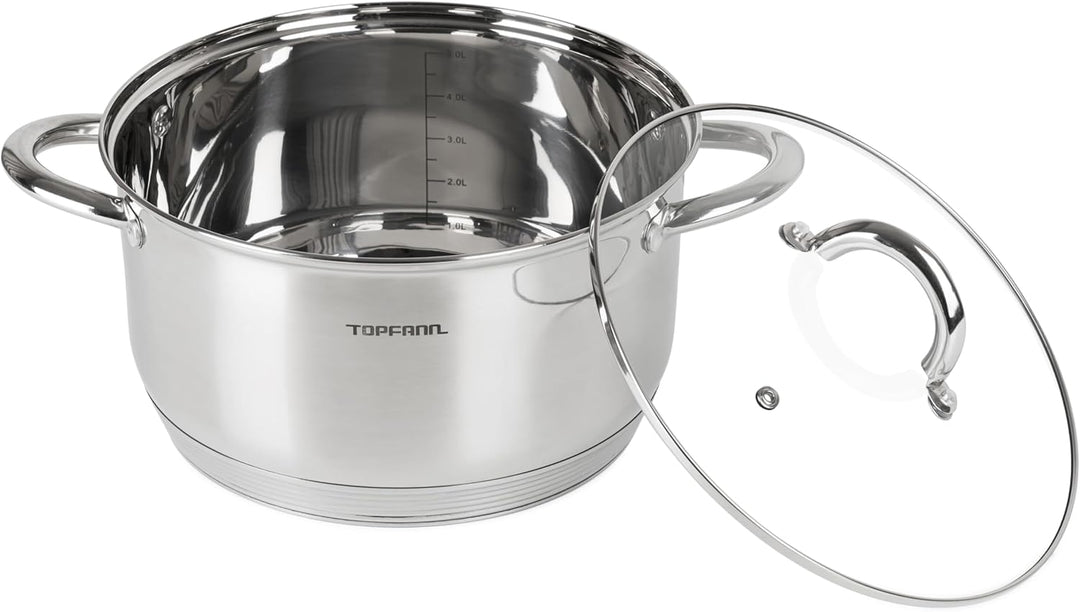 Edelstahl Kochtopf 20cm mit Glasdeckel Topf Suppentopf Universaltopf Induktion 3L