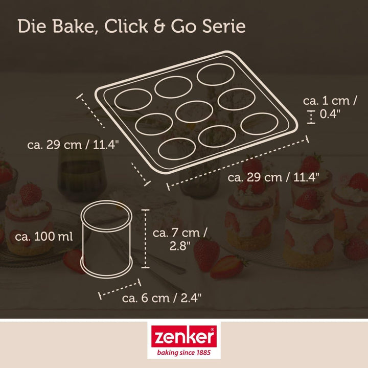 Zenker Bake, Click & Go 9er Törtchenblech – 29 x 29 x 7 cm – Backform mit separat erhältlichem Decke