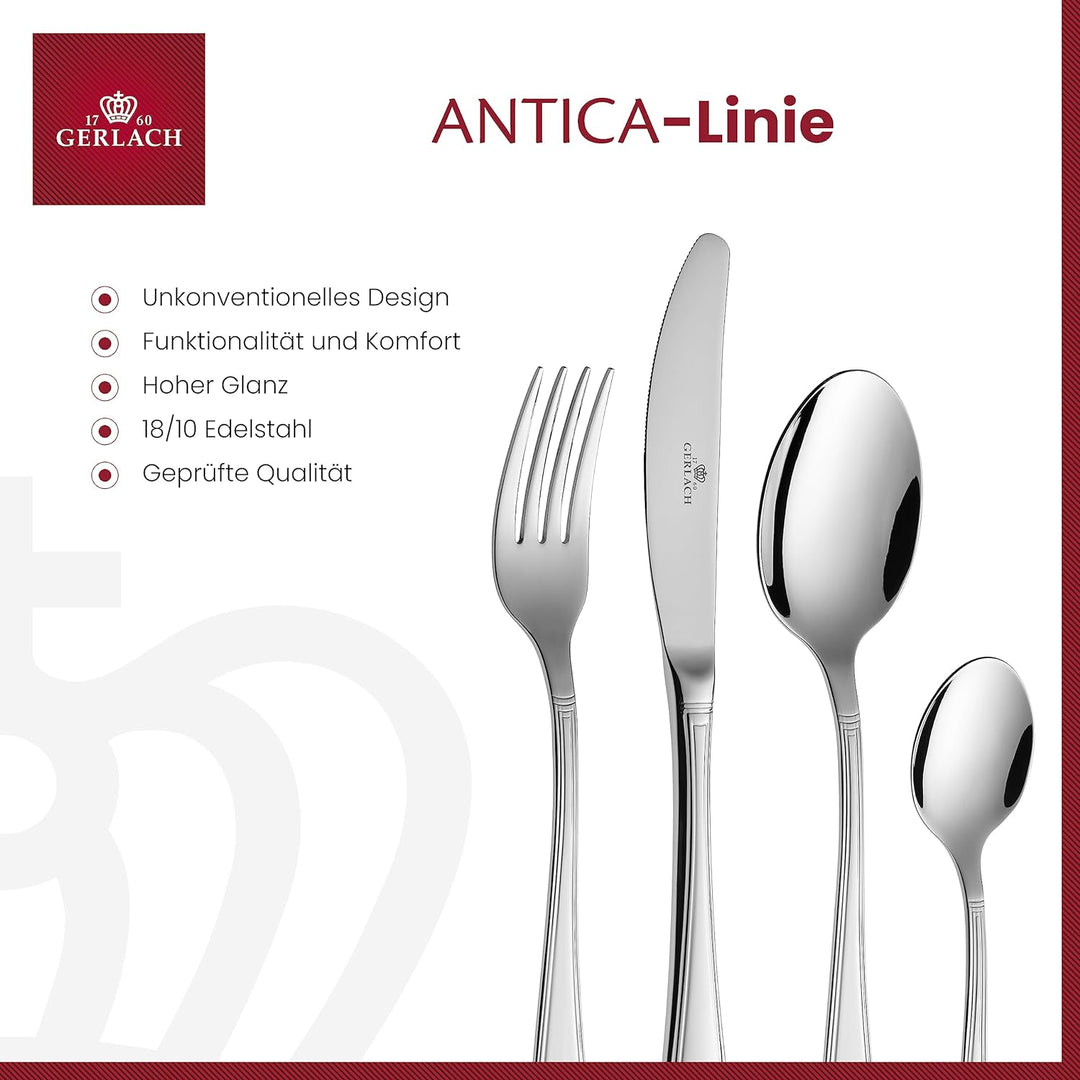 Gerlach Antica Besteck-Set 12 Personen Spülmaschinenfest Essbesteck Edelstahl Elegantes Besteck Mess
