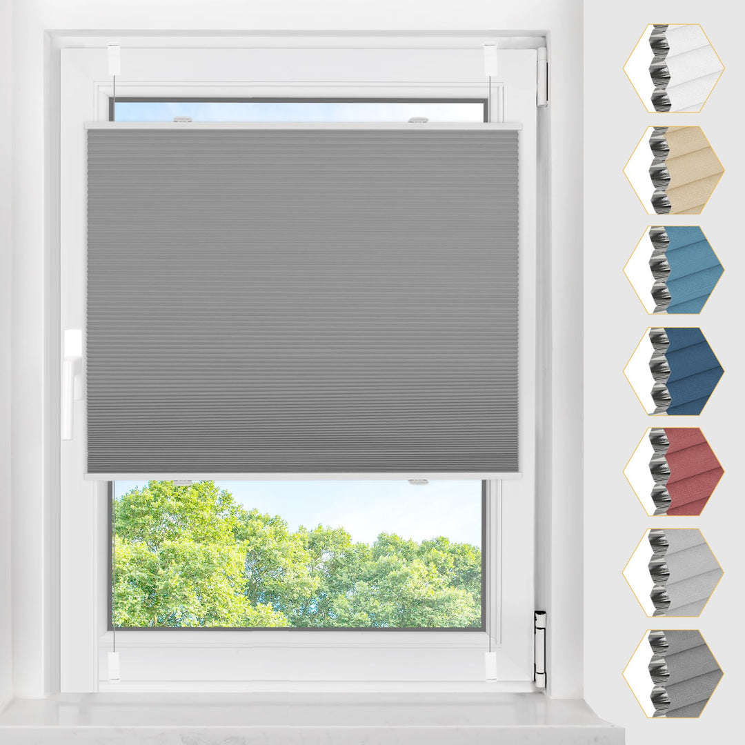 BelleMax Plissee Verdunklung Klemmfix Wabenplissee ohne Bohren Grau-Weiss 75x110cm(BxH), Thermo Verd