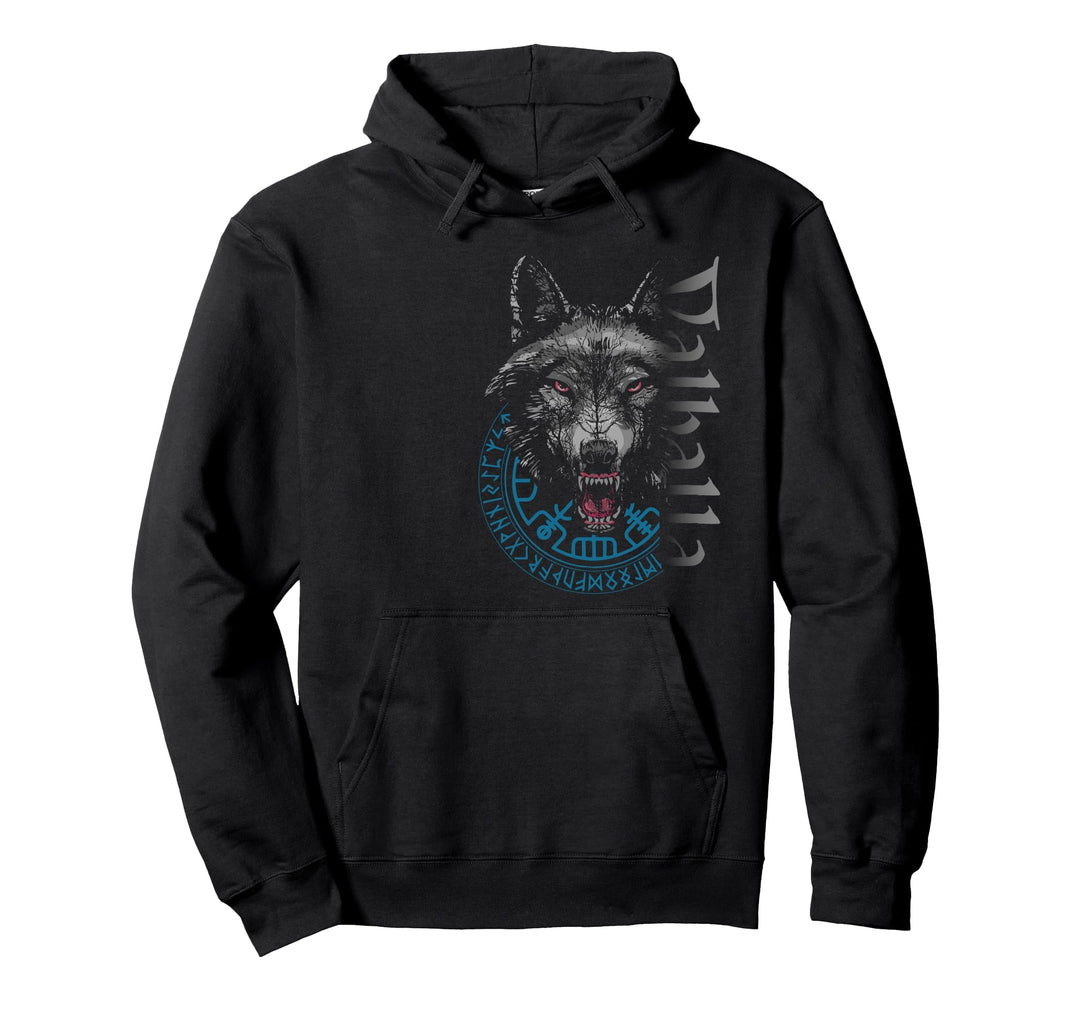 Walhalla Wolf Wölfe Odins Runen Nordischer Kompass Wikinger Pullover Hoodie