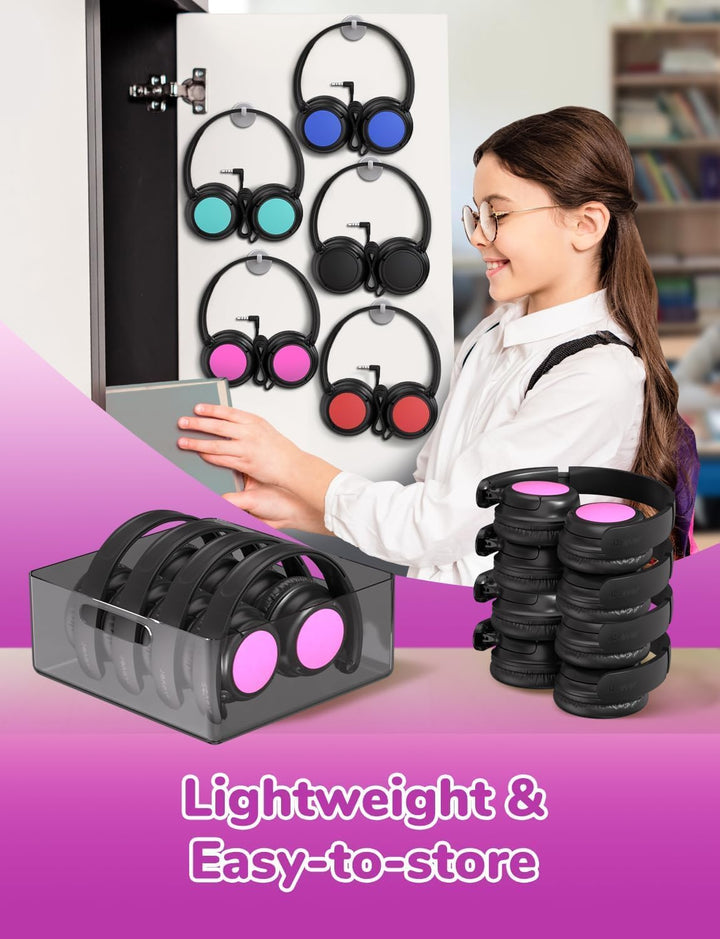 iClever kopfhörer Kinder mit Kabel 5 Pack, Kinderkopfhörer für die Schule | SafeSound Tech, Stereo-S