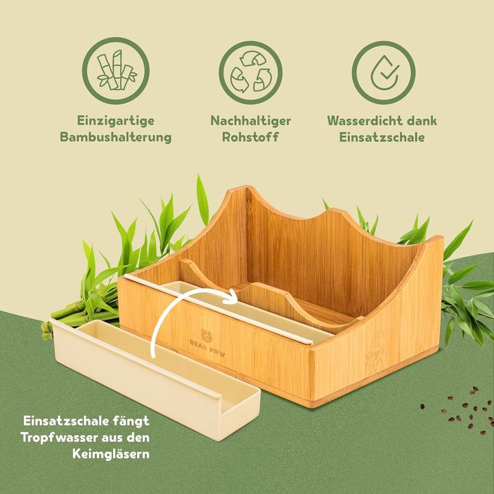 BEAR PAW® Sprossenglas 2er Set - 1000ml Keimglas für Sprossen Keimlinge - (inkl. Bambushalterung, Ab