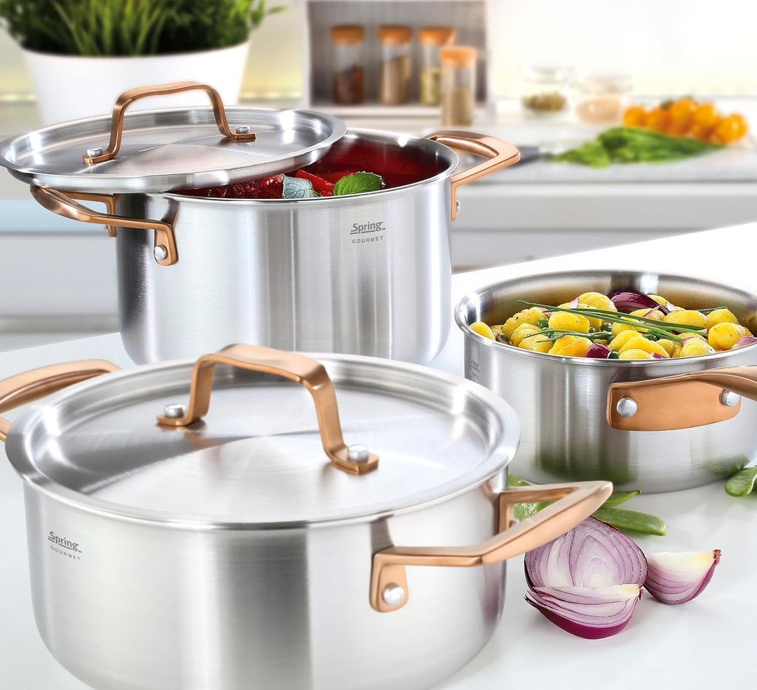 Spring Kochtopf GOURMET, mehrschichtiger Topf mit Deckel aus Edelstahl, backofengeeignet, mit Innens