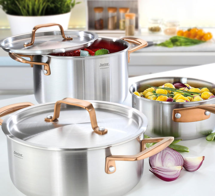 Spring Kochtopf GOURMET, mehrschichtiger Topf mit Deckel aus Edelstahl, backofengeeignet, mit Innens