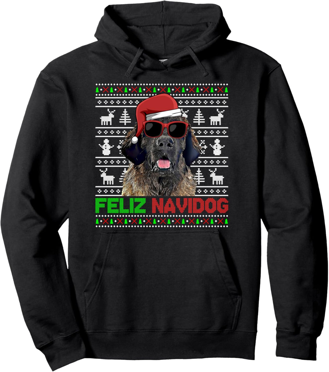 Leonberger Hund Feliz Navidog Funny Christmas Pullover Hoodie