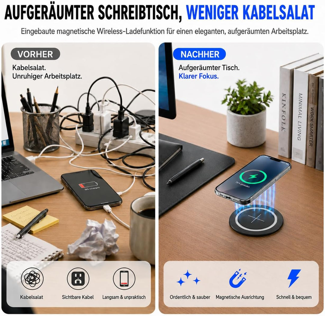 Magnetisches Induktionsladegerät zum Einbau, 15W kabelloses Qi Ladepad für Schreibtisch und Möbel, 6
