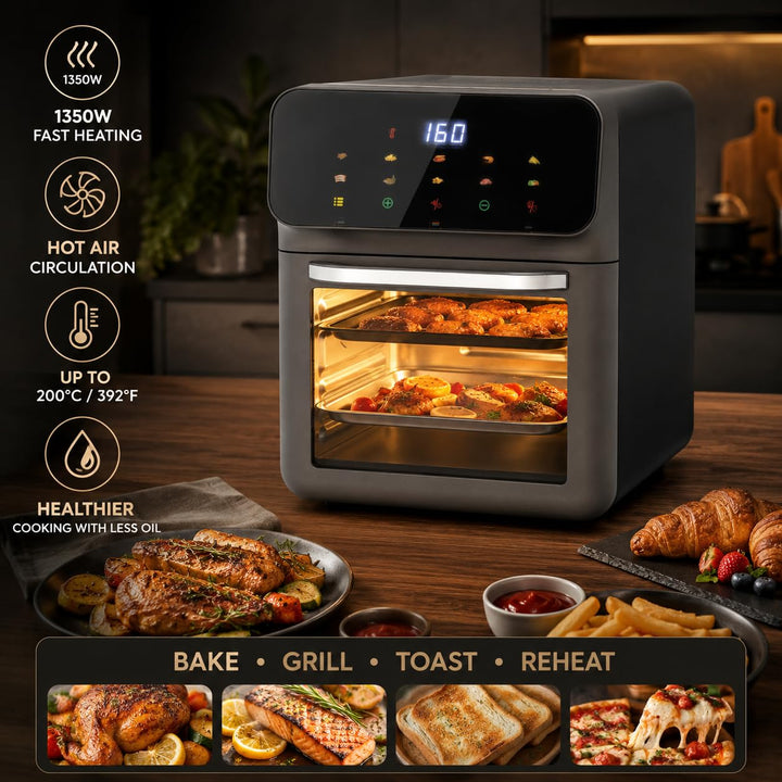 13L Backofen Pizzaofen 1350W Elektrobackofen mit LCD-Touchscreen | Umluft Multifunktionsofen, Ofenha