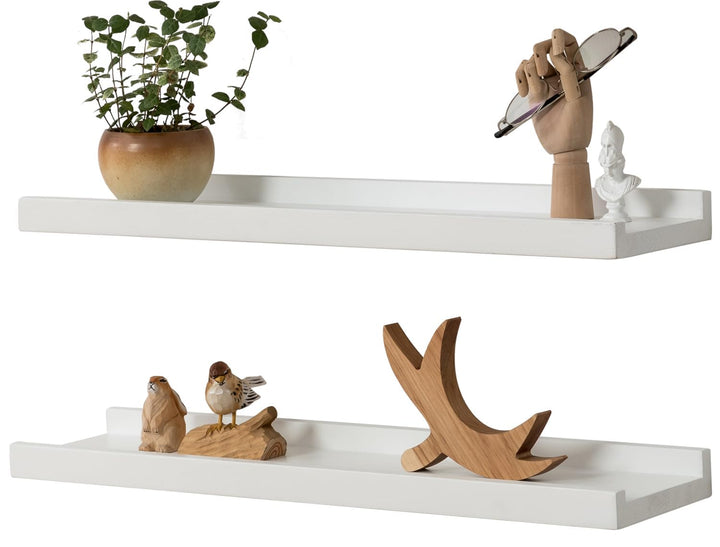 Gieanoo Wandregal Weiss, 2er Set, 40CM Massives Eichenholz Schweberegale Bilderleiste Weiss Regalbre