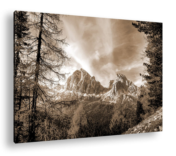 Traumhafte Berglandschaft der Dolomiten Format: 80x60 als Leinwand, Effekt: Sepia, Motiv fertig gera