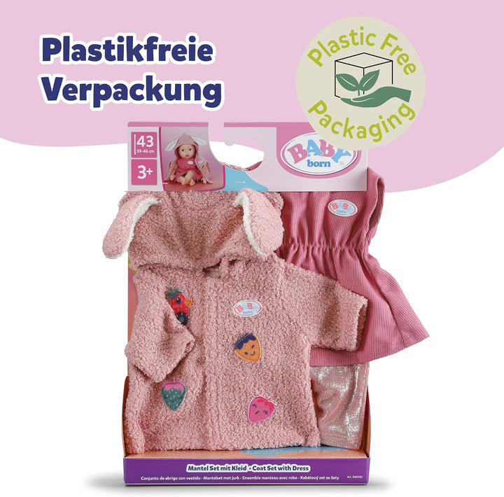 Baby Born Mantel Set mit Kleid, Leggings und Kapuze mit Ohren für 43cm Puppen