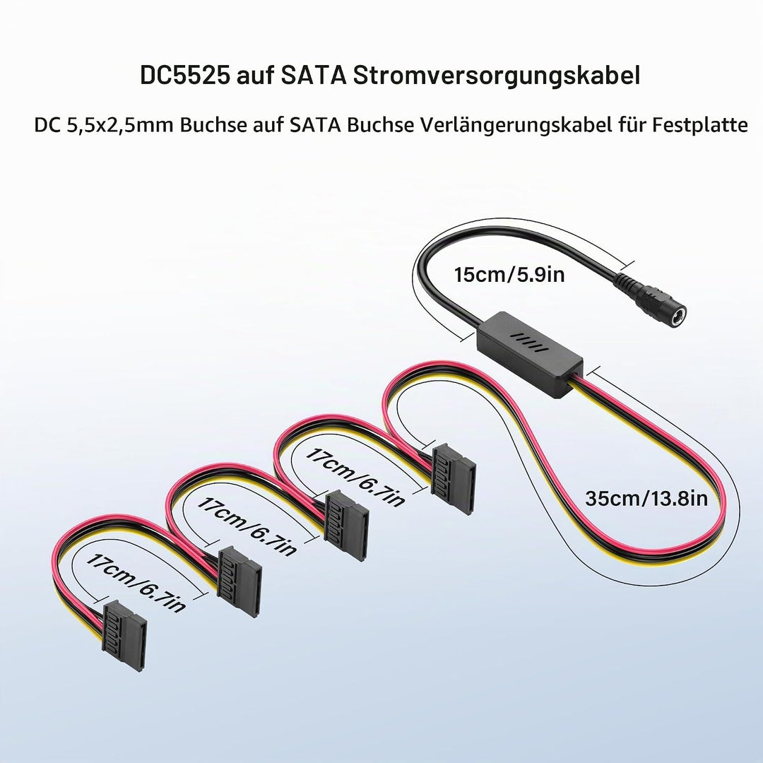 SinLoon DC5525 auf SATA-IDE-Festplatten-Netzteilkabel, DC 5,5 x 2,5 mm Buchse auf SATA-Buchse, Verlä