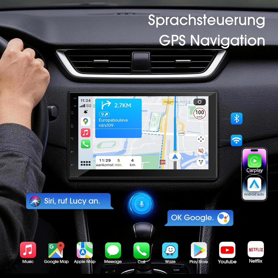 Haudio 2 Din Autoradio mit Wireless CarPlay &amp; Android Auto, 7 Zoll IPS Bildschirm, Mirror Link, GPS,