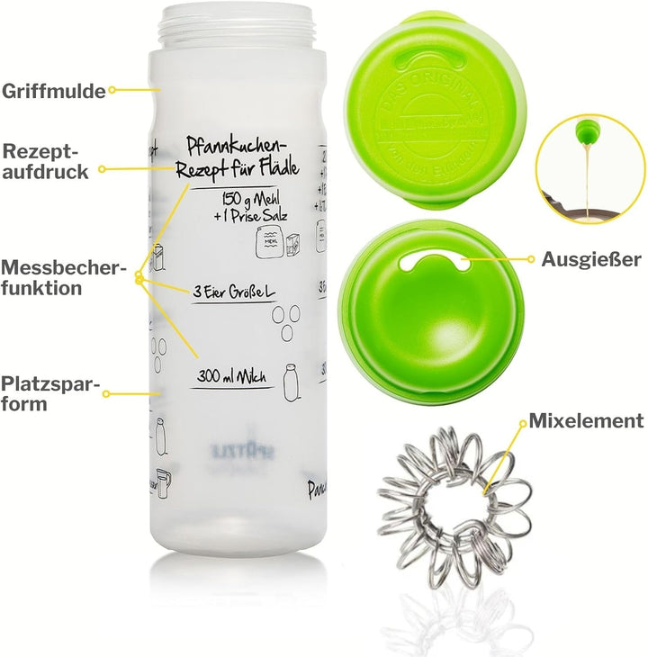 Spätzle-Shaker Shaker-Set (GRÜN) mit 875ml-Pfannkuchen-Shaker + 4-Portionen-Spätzle-Shaker Teigmixer