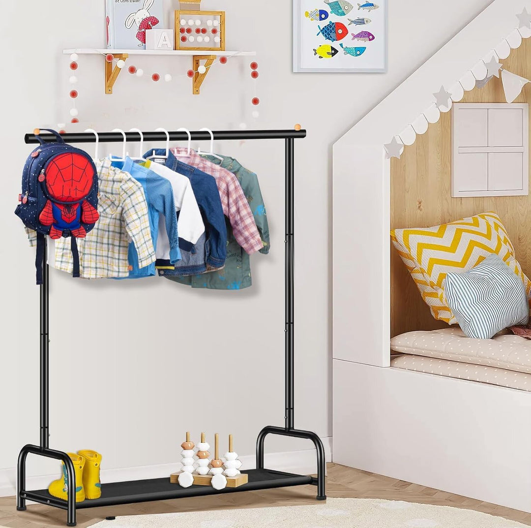 MISSLO Kinder Kleiderständer für Mädchen, Jungen, Metall Kleiderstange Klein mit Unterem Ablagefach,