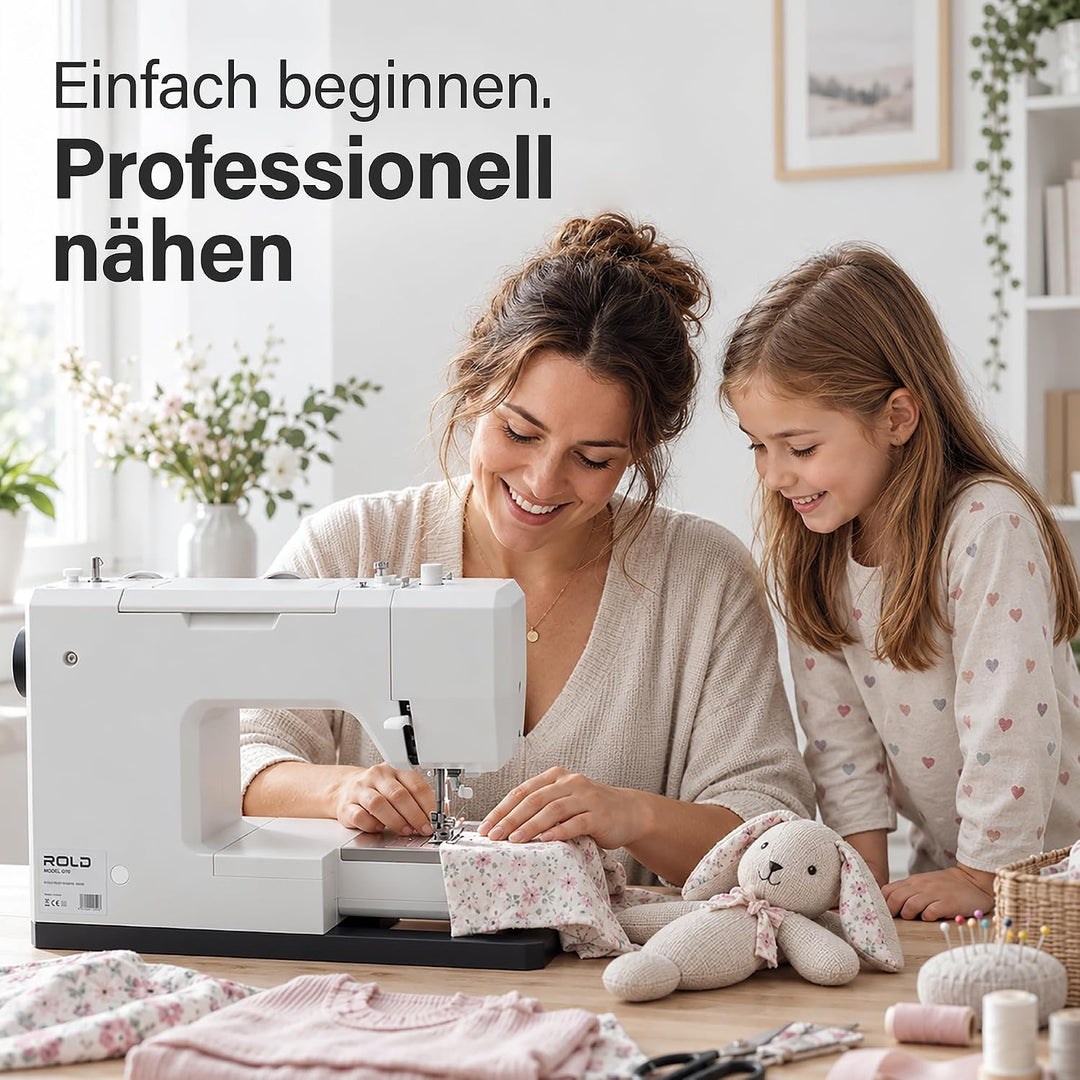 Rold G70 Nähmaschine mit 34 Nähprogramme, Automatisches Knopfloch, 100-Watt-Servomotor, Nadeleinfädl