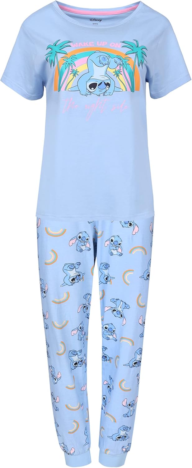 Stitch Disney Langarm-Pyjama für Damen, Blau und Pink S Kurzarm, S Kurzarm