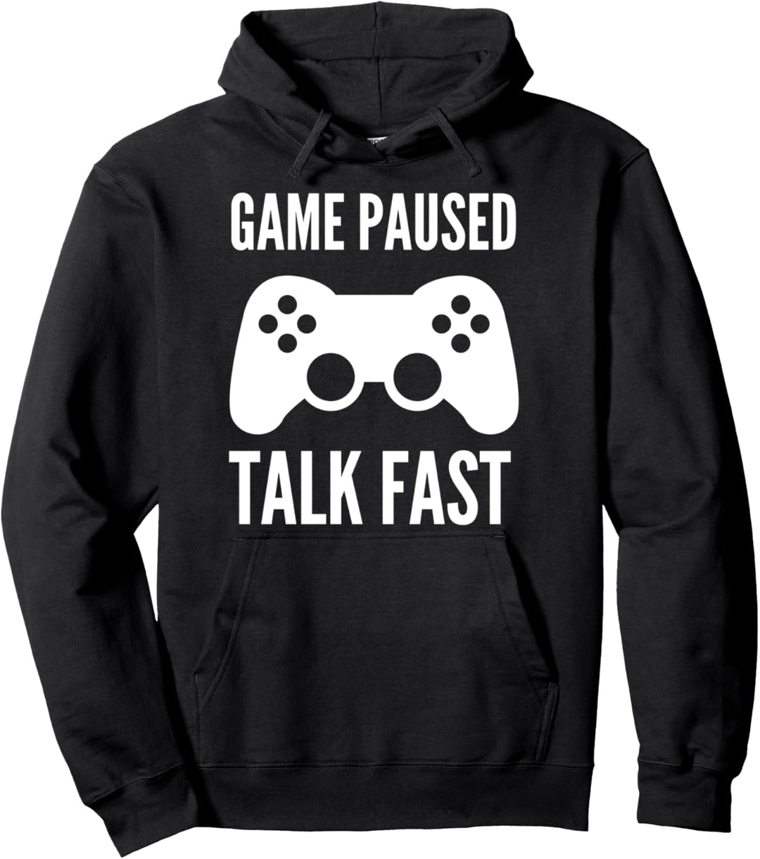 Game Paused Talk Fast Funny Video Game Joystick Console Pullover Hoodie